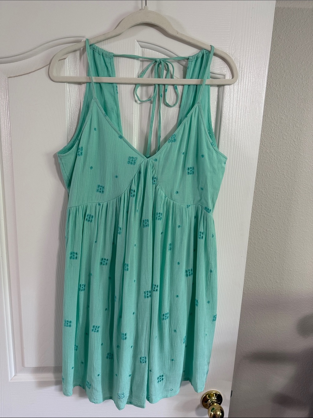 O'Neill Mint Green blue Sleeveless mini dress with Tie Back and tassel